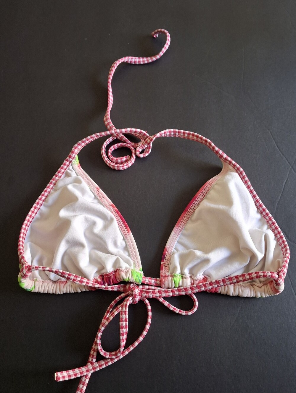 Floral Triangle Bikini Top Pink Rose Print Tie Neck Swimwear - Picture 3 of 5